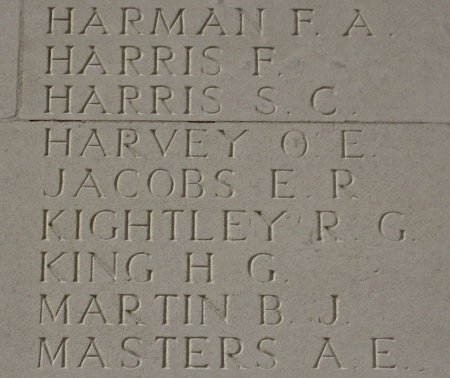 Ernest Jacobs on the Thiepval Memorial, Somme
